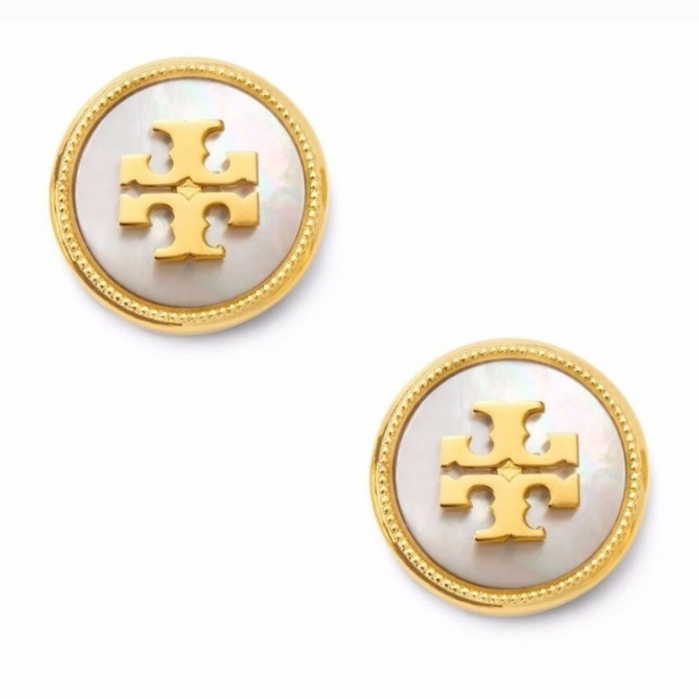 Tory Burch semiprecious ivory round button stud logo earrings - Picture 9 of 9